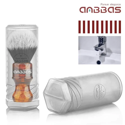 Vista 4 de Anbbas Cepillo de afeitar sintético de tejón con mango de resina, cerdas de nailon, cepillo de espuma para el cabello, para viajes, afeitado Ámbar