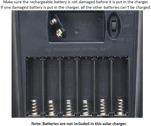 Vista 6 de Sunway Solar AA AAA Battery Charger for Rechargeable Batteries 1.2V NiMH NiCD with Built-in 2Watt Solar Panel Portable Charger For1.2V Ni-MH Ni-CD