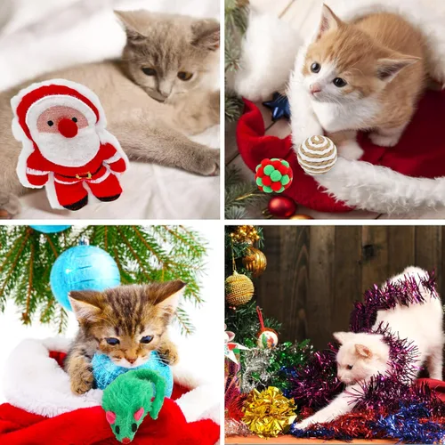 Vista 8 de LOMIMOS 11 piezas de juguete de Navidad para gatos, relleno de hierba gatera, masticable, resistente a mordeduras, juguete para gatitos