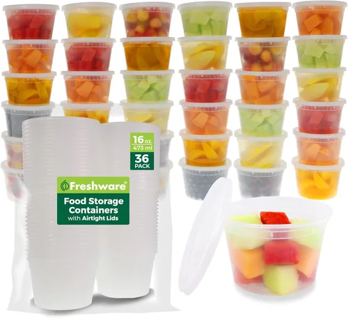 Freshware Recipientes de almacenamiento de alimentos [36 piezas] recipientes de plástico de 16 oz con tapas, para limo, sopa, preparación de comidas
