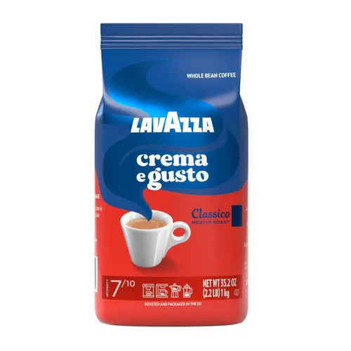 Café en grano entero Lavazza Crema e Gusto, tostado medio, mezcla de Arábica y Robusta, bolsa de 2.2 libras (paquete de 1)