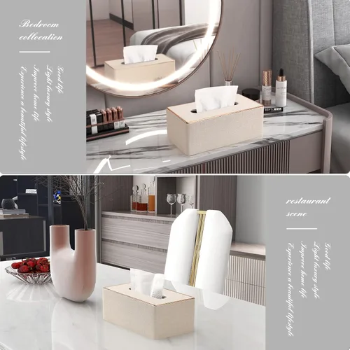 Vista 2 de Cubierta de caja de pañuelos, soporte de caja de pañuelos de cuero PU Rectangular Box Covers para el hogar/oficina/decoración del coche 9.84 "X5.23