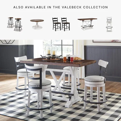 Vista 6 de Signature Design by Ashley Valebeck - Mesa de comedor de altura de mostrador de 36 pulgadas estilo rústico de granja de dos tonos – Marrón/Blanco