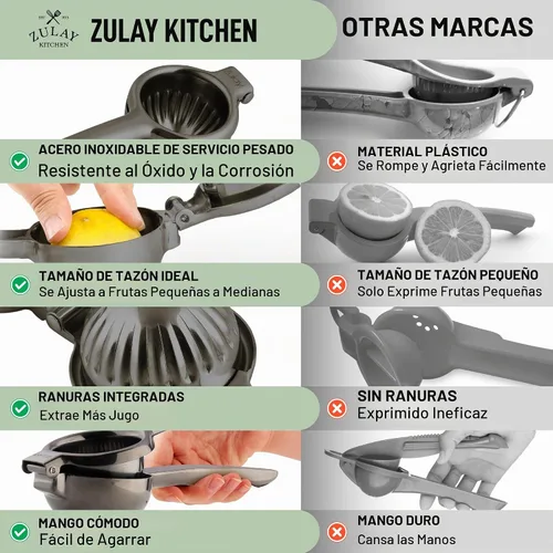 Vista 9 de Zulay Kitchen Exprimidor de limón de acero inoxidable, antideslizante, diseño ergonómico con cuenco exprimidor sólido y resistente, exprimidor negro