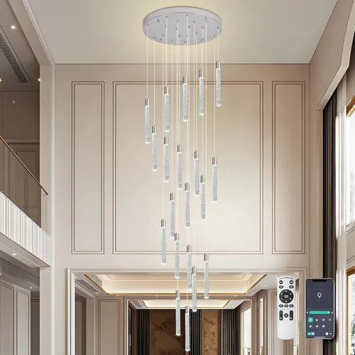 Vista 25 de Lámpara colgante de 3 luces LED para cocina, lámpara colgante de cilindro de burbujas de níquel cepillado con longitud ajustable para cocina, isla