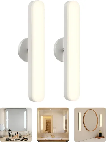 Vista 12 de Juego de 2 luces inalámbricas de maquillaje para espejo, barra de luz LED recargable para espejo de baño con 3 CCT regulables, luz inalámbrica