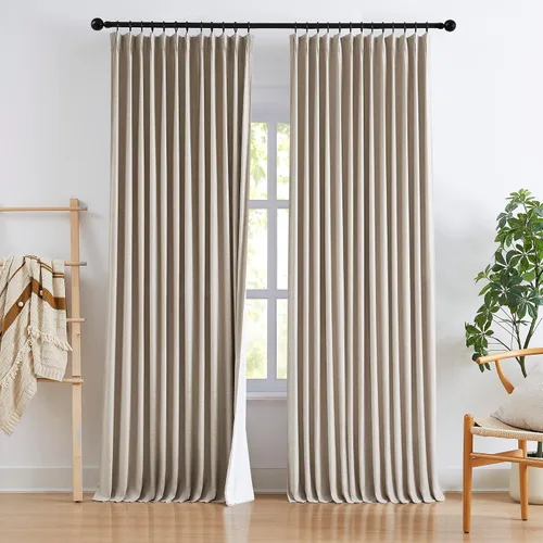 Vista 23 de Blue Pinch Pleated Linen Blend Full Blackout Curtains 84" Living Room 2pcs Azul