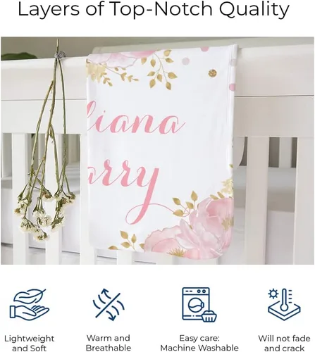 Vista 4 de MDPrints - Mantas de bebé personalizadas de princesa para niñas, mantas de bebé personalizadas con nombre, forro polar de felpa Minky (princesa rosa)