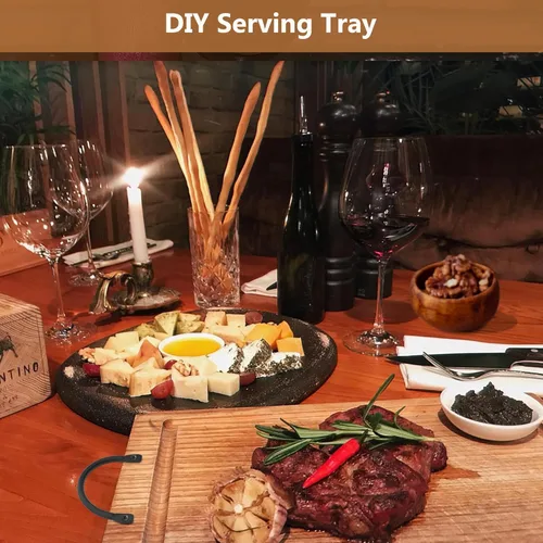 Vista 3 de Manijas de bandeja de servir, mango de fijación lateral para bandejas, tabla de cortar y tabla de charcutería, tiradores curvados de metal rústico