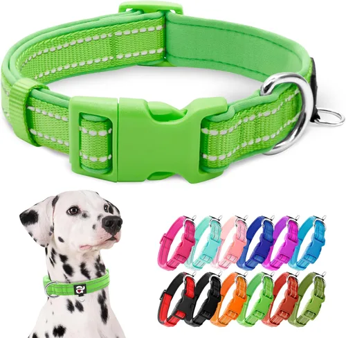 Vista 14 de azuza Collar reflectante para perro, collar acolchado de neopreno suave para mascotas con anillo de etiqueta de identificación, ajustable