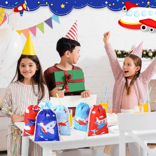 Vista 6 de Kajaia 24 bolsas de regalo para avión, suministros de fiesta de cumpleaños, suministros de fiesta de cumpleaños, bolsas de dulces reutilizables