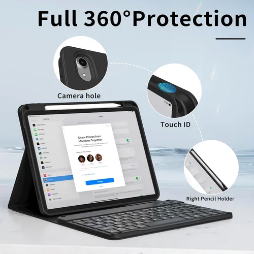 Vista 5 de Funda para iPad de 11ª y 10ª generación con teclado, 7 colores retroiluminados, desmontable, con soporte para lápiz, para iPad de 11 pulgadas, A16