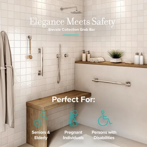 Vista 4 de Gatco 950 Elevate - Barra de agarre para ducha, 12 pulgadas, compatible con ADA, níquel satinado, barandilla de baño montada en la pared