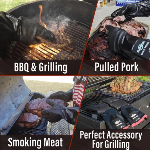 Vista 4 de RAPICCA Guantes para barbacoa de 343°C resistentes al calor: resistentes al aceite, impermeables para ahumado, parrilla, cocina, barbacoa, freír