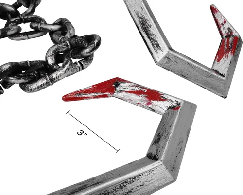 Vista 4 de Nicky Bigs Novelties Plastic Fake Butcher Hook Meat Hooks with Chain Weapons Halloween Horror Prop