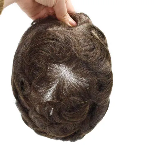Vista 306 de Toupee - Sistemas de reemplazo de cabello para hombre, encaje frontal suizo, nudo blanqueado, pieza de cabello humano natural