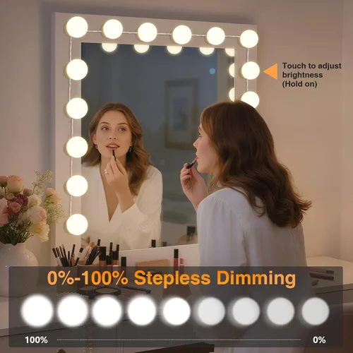 Vista 4 de AIBOO Espejo de maquillaje iluminado estilo Hollywood, kit de luces LED para tocador, regulables y adaptador enchufable, espejo no incluido