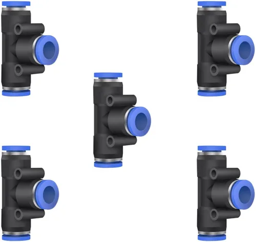 Vista 22 de 5 piezas de conector reductor de tubo en T neumático de 5 mm x 5 mm x 5 mm de 3 vías, conector de acoplamiento rápido de empuje en T