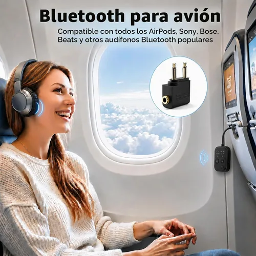 Vista 2 de Receptor audio del transmisor de Bluetooth 6.0, adaptador de Bluetooth del avión para TV Qualcomm aptX LL, HD, transmisor de audio AUX de 0.1 in