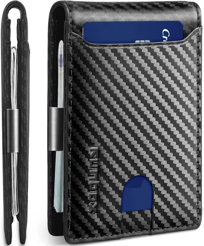 Vista 181 de RUNBOX - Carteras delgadas para hombre, cartera de piel con pinza para el dinero, cartera de bolsillo frontal con bloqueo RFID, tarjetero