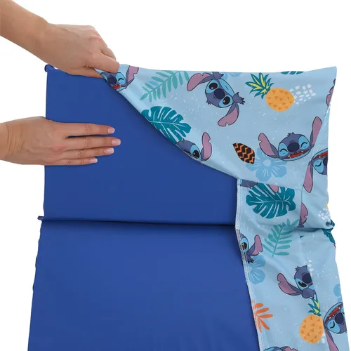 Vista 2 de Disney Stitch Weird But Cute - Sábana para siesta preescolar azul, verde azulado y coral