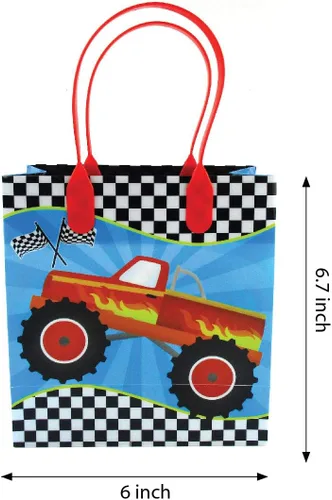 Vista 9 de TINYMILLS Bolsas de regalo con temática de camión monstruo con asas, bolsas de dulces de camión monstruo para fiestas de cumpleaños, decoración