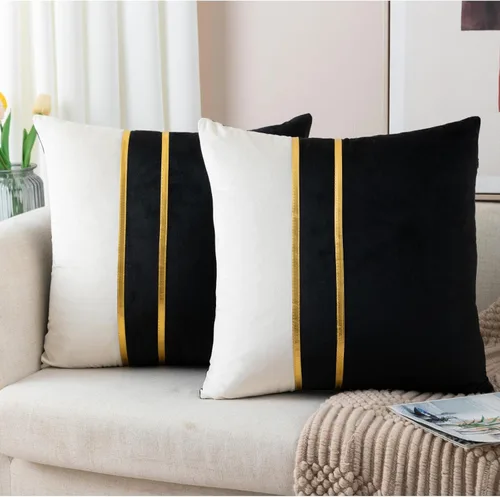 Vista 19 de ZLINA Juego de 2 fundas de almohada decorativas de terciopelo verde oscuro y blanco con diseño de patchwork con fundas de almohada de cuero dorado