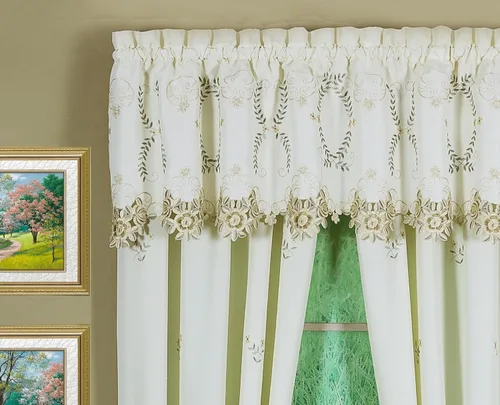 Vista 25 de Today's Curtain Verona cenefa bordada inversa, 14 pulgadas, negro/rosa, 60 pulgadas de ancho x 14 pulgadas de largo