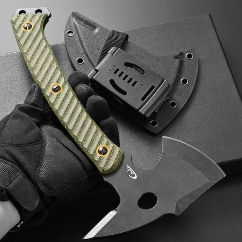 Vista 7 de C1342 - Hachas de campamento, hoja de acero DC53, mango de micarta, hacha de corte, hacha de supervivencia, hacha de supervivencia, hacha de espiga