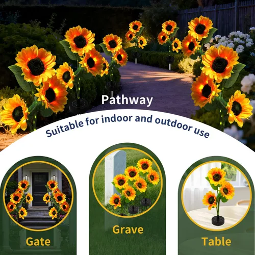 Vista 4 de Sunflower Solar Flowers Lights - Solar Garden Lights Outdoor Waterproof, 40 Hour Solar Powered Outside Decor Decoration for Yard Patio Pathway Lawn