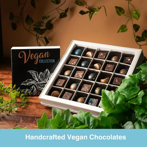 Vista 3 de Dallmann Confections Caja de chocolate vegano – Chocolate gourmet de lujo – Set de regalo vegano surtido – Hecho a mano – Ingredientes premium – 5