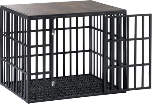 Vista 3 de Jaula para perros resistente de 38 pulgadas, jaula para perros de metal fuerte para perros grandes y medianos con parte superior y bandeja