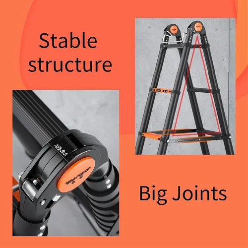 Vista 4 de Escaleras, escalera telescópica alta con barra estabilizadora, escalera de extensión multifuncional de aluminio resistente para techo industrial