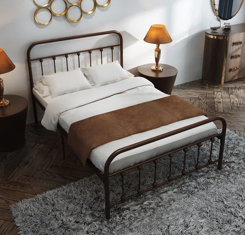 Vista 30 de TEMMER - Cama con estructura de tubos de metal de tamaño queen con cabecera, piecera y base de colchón de plataforma única, 8013 8033 8018.