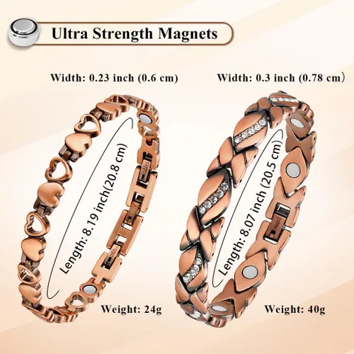 Vista 4 de Vicmag Pulsera de cobre para mujer, pulseras magnéticas ultra resistentes con imanes eficaces, 99.9% de cobre puro, joyería de regalo