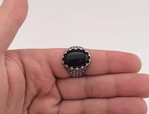 Vista 5 de Anillo de plata de ley 925K de ónix negro ovalado para hombre, Plata de ley, plata, Ónix