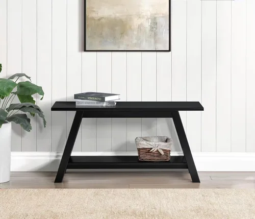 Roundhill Furniture Elyz - Banco de madera maciza con estante, 36.10 pulgadas de largo, color espresso