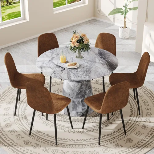 Vista 57 de Mesa de comedor redonda para mesa de comedor de 4/6, 45 pulgadas, mesa de cocina pequeña con pedestal estable, mesa de comedor moderna para cocina