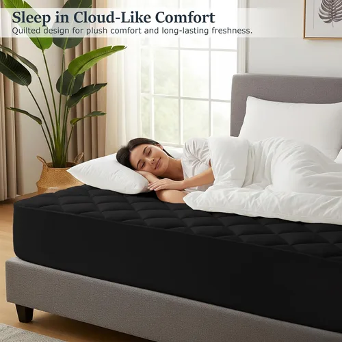 Vista 3 de LUX Décor Protector de Colchón Twin - Cubrecolchón Acolchado Elástico Ajustable Protector Hasta 16 Pulgadas de Profundidad - Cubrecolchón Suave Negro