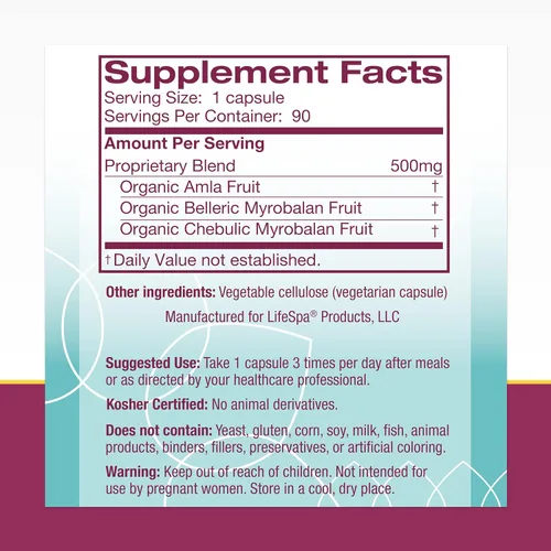 Vista 7 de LifeSpa Cápsulas Triphala de hierbas enteras Limpiador de colon Limpieza digestiva Apoya la digestión saludable para aliviar