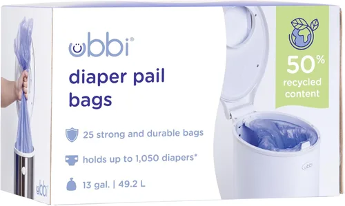 Ubbi Bolsas de plástico para cubos de pañales, bolsas desechables para desechos de bebés, paquete individual, 25 unidades, bolsas de 13 galones
