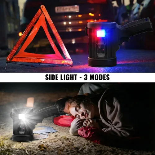 Vista 5 de Sigoobal Foco recargable, 2000000 LM, luz LED de mano súper brillante, linterna LED de alto lúmenes, reflector grande para exteriores con paneles