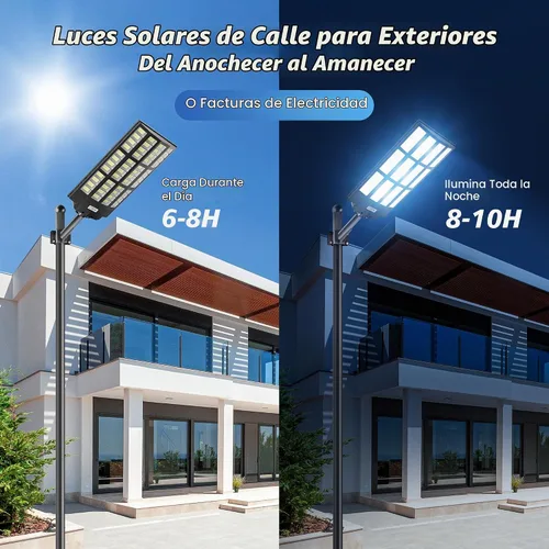 Vista 9 de Luces solares de calle de 8000 W para exteriores, gran angular, luces solares al aire libre del atardecer al amanecer, luz de estacionamiento