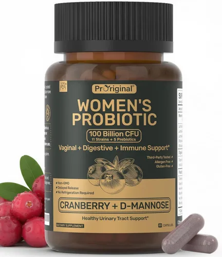 Probióticos para mujeres – 100 mil millones de UFC, 11 cepas con prebióticos orgánicos, extracto de arándano, D-manosa – Probiótico para mujer para