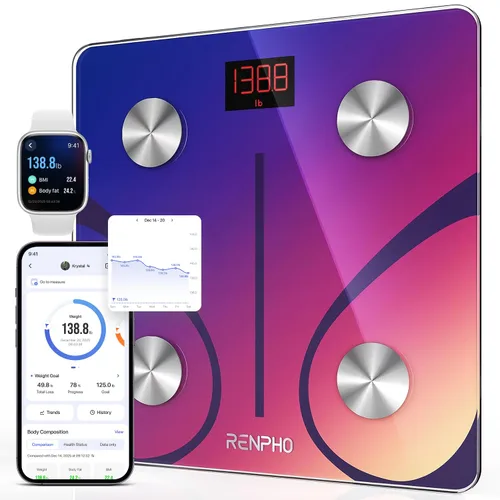 Vista 12 de RENPHO Báscula de grasa corporal Bluetooth, báscula digital de peso para baño, analizador de composición corporal inteligente, monitor de salud