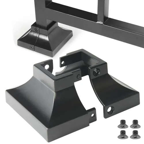 Vista 7 de 1 pieza Base de poste de cubierta de 2,5 cm de aluminio, falda de poste, pasamanos, escalera, base de barandilla de terraza y porche (negro)