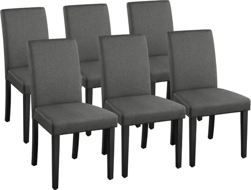 Vista 14 de Yaheetech Juego de 2 sillas de comedor tapizadas de tela Parson con asiento acolchado y patas de madera maciza para comedor/restaurante, gris oscuro