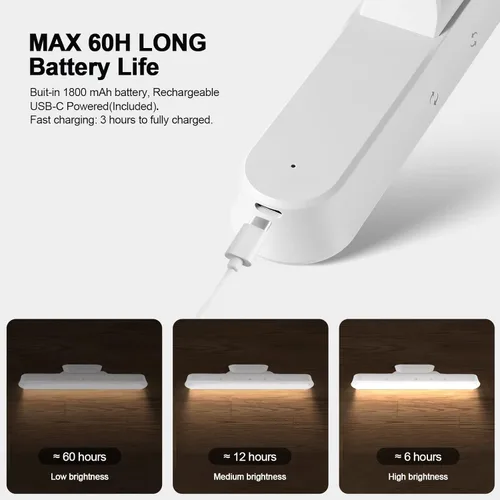 Vista 5 de Under Cabinet Lights Wireless, Under Counter Lights for Kitchen Touch Control, Magnetic Closet Lighting, Rechargeable USB-C Battery Powered Lights