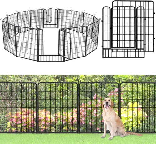 Vista 9 de Paneles decorativos de metal para valla de jardín, 32 pulgadas de alto x 5.3 pies de largo, valla sin excavación, 2 paneles para perros, valla