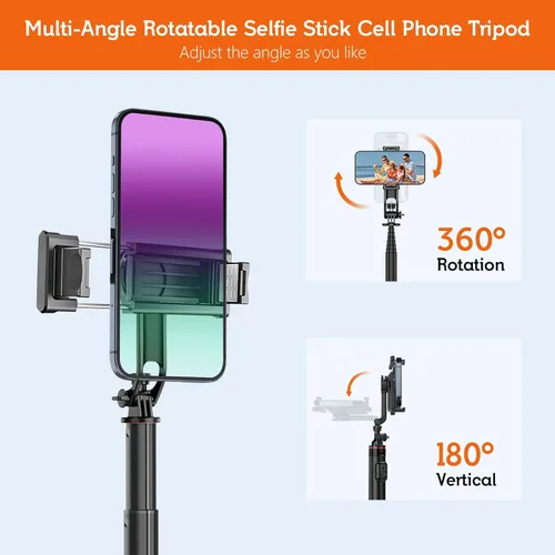 Vista 2 de Trípode para selfie stick para teléfono celular de 51 pulgadas, con control remoto inalámbrico, portátil, retráctil, aleación de aluminio
